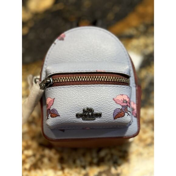NWT COACH Mini Court Backpack Bag Charm BELL FLOWER PRINT F72955 Steel Blue - Picture 8 of 10
